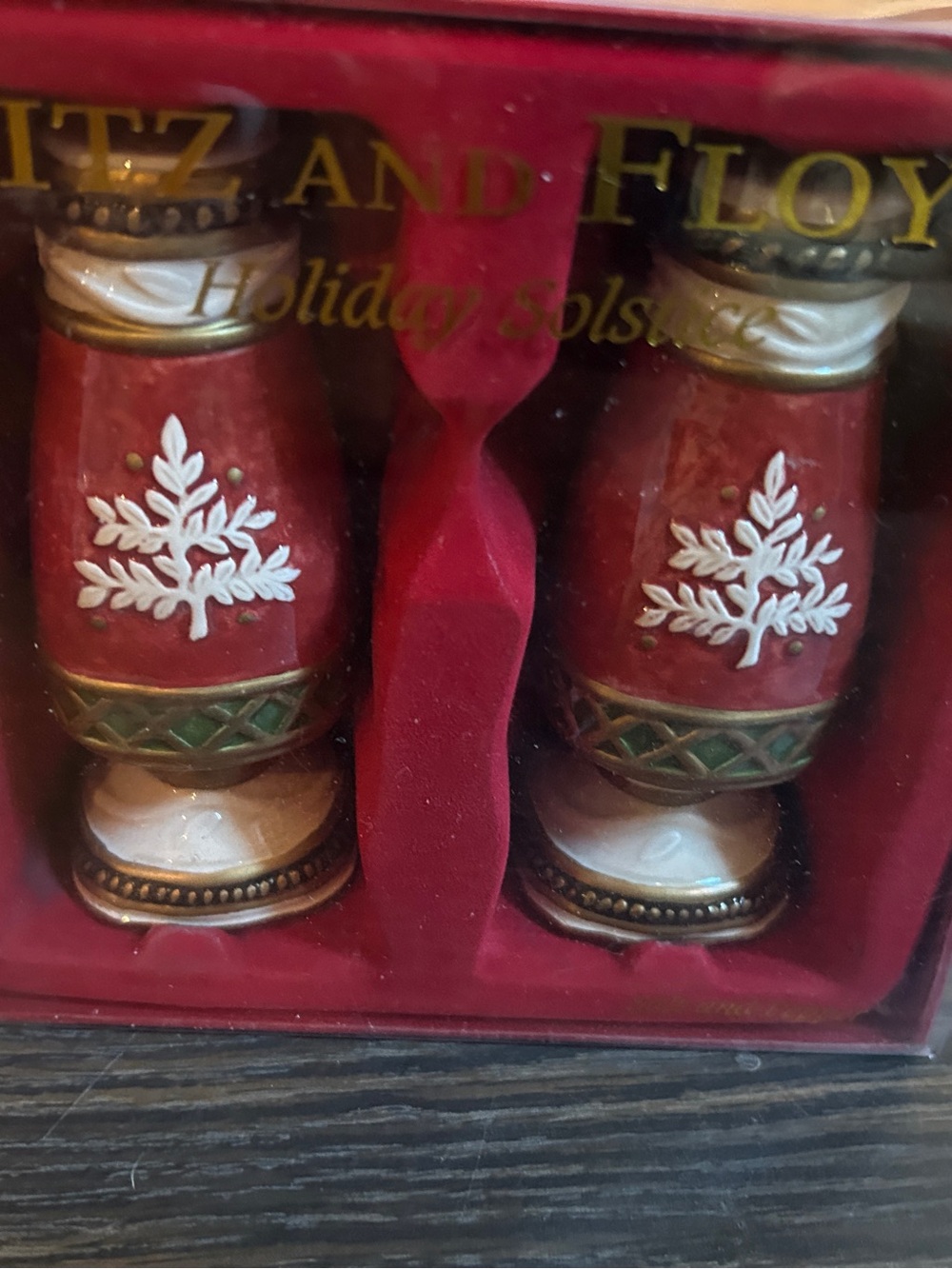 Fitz and Floyd Red and White Christmas Salt and Pepper Shakers